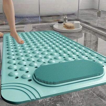 SHEIN 27.5 英寸 X 14.2 英寸橡胶防滑淋浴和浴缸垫，适用于老人和儿童，带排水孔和吸盘的浴缸垫，可机洗，绿色浴室装饰秋季装饰浴室配件