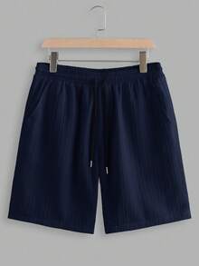 Manfinity RelaxMax 男士夏季纯色短袖单排扣衬衫短裤休闲西装 - 藏蓝色 - 查看 8