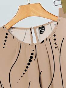 SHEIN Clasi 2 件套女士休闲波尔卡圆点印花无袖衬衫和阔腿裤套装，适合夏季 - 卡其色 - 查看 3