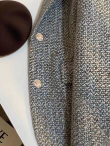 Franclia Retro französischer, eleganter H-förmiger Revers Grau-Blau Blazer für Frauen, geeignet für den täglichen Gebrauch, Herbst/Winter - Verschiedenfarbig - Übersicht 5