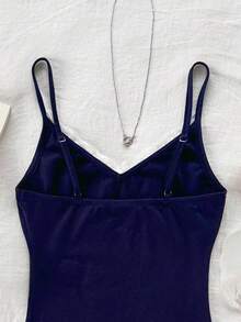 女童蕾丝芭蕾风格吊带背心，海军蓝和白色 - 藏蓝色 - 查看 3