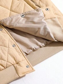 SHEIN 青少年男孩返校飞行夹克，休闲舒适百搭宽松厚冬季外套 - 杏色 - 查看 7