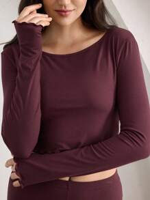 Ocili Leisure Women Ribbed Crew Neck Long Sleeve Ruffled Top & Flared Pants Casual Suit Set Outfit, Fall Clothes - Redwood - View 4