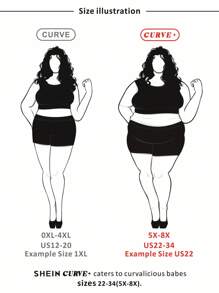 SHEIN CURVE+ 大码女式黑色针织弹力紧身及膝裙 - 棕色 - 查看 3