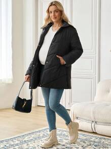 SHEIN 孕妇休闲纯色保暖三合一夹克，秋冬