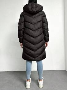 EURMUSE Women's Hooded Drawstring Padded Jacket - Black - View 2