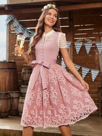 Rafferiza 提花编织，对比色蕾丝，方领无袖连衣裙，紧身连衣裙