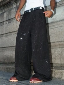 Manfinity EMRG Junge Streetstyle Herren, Multifunktionales INS-Artikel: Strass plissierte weite Hose, geeignet für Streetwear, Lässig Alltag, Wochenendausflüge, Musikfestivals, gesellige Anlässe und andere junge soziale Anlässe. Diese Hose ist ein unverzichtbares vielseitiges Teil in der Herrengarderobe und ein ausgezeichnetes Geschenk für Freund oder Ehemann, für den Herbst