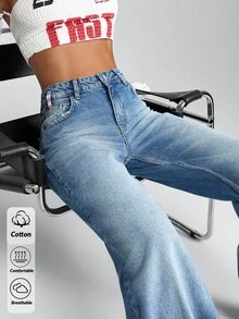 WOMEN WIDE LEG LOW WAIST JEANS Low Rise Jeans Womens Jeans Cotton Jeans Loose Jeans Wide Leg Jeans - Medium Wash - View 1