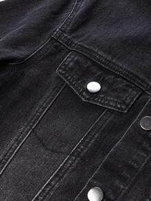 Tween Boys Denim Set, Loose Fit Distressed Black & Grey Jacket, Casual Vintage Straight Leg Washed Black & Grey Jeans Outfit Boys Jeans Suit Boys Denim Jacket And Jeans Set Black Jeans For Kids Boys Black Denim Outfit Set Jean Jacket Kids Fall Winter - Dark Grey - View 4