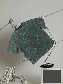 ROMWE MEN Street Life Men's T-Shirt With Street American Design, Special Fabric With Ripped Lightning Effect - Black - View 5