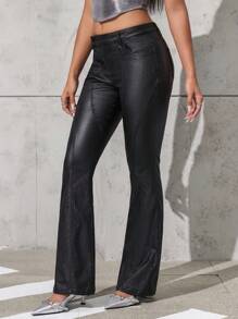 Jeanoix Y2K Women's Black Elastic Fitted Design Sense Millennium Style Woven Pants, All Season Fall Cloth For Women - Black - View 3