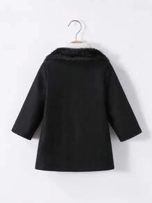 SHEIN Baby Boys' Winter Long Sleeve Double-Breasted Solid Color Fur Collar Mid-Length Coat, Fashionable And Versatile Style, Suitable For Outdoor Travel, Camping, And Home Wear Baby Boy Pom Pom Hat Baby Boy Black Coat Toddler Black Winter Outfit Toddler Winter Coat Baby Boy Winter Clothes Fall