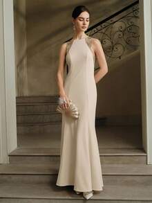 Anewsta Women's High-End Custom Beaded Luxurious Shoulder-Revealing Dress