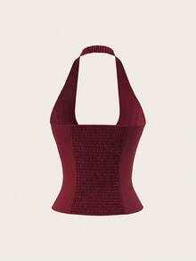 SHEIN ICON 女式纯色拉链挂脖系带绒面革背心红色束身衣上衣红色上衣女式束身衣上衣女式系带束身衣上衣红色上衣秋季女式服装婚礼宾客礼服女式 - 棕色 - 查看 10