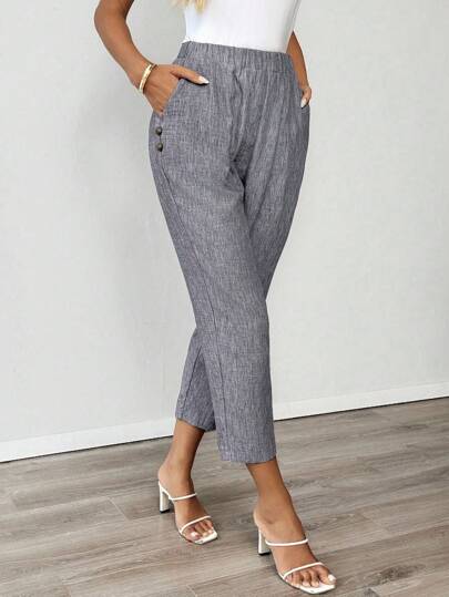EMERY ROSE Women's Casual Commuter Solid Color Tapered Pants Work Pants Trousers Women Summer Pants Fall Teacher Outfits For Women Business Casual Woman Office Pants Women Linen Pants Women Grey Pants Women Casual Pants