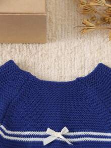 Vestido de cárdigan casual con lazo en la espalda para niñas, otoño/invierno - azul real - Ver 7