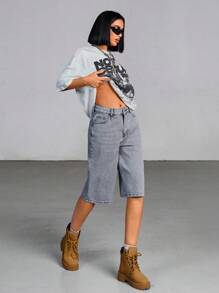 EURMUSE Casual Distressed Washed Loose Denim Shorts - Grey - View 7