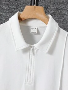 SHEIN 青少年男孩白色简约廓形褶皱细节 Polo 衫，休闲、学院风、舒适、时尚、百搭、面料柔软，适合日常穿着、上学、郊游、返校季、正式场合、派对 - 白色 - 查看 6