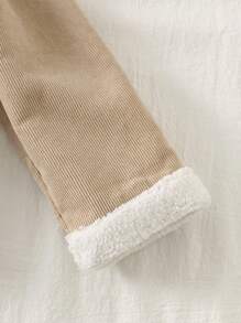 Loomiva Baby Boy/Girl Thermal Lined Turndown Collar Long Sleeve Pocket Contrast Trim Open Front Cardigan, Fashionable Casual Versatile,In Fall/Winter - Khaki - View 5