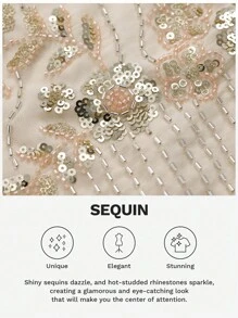 Siren Gaze 女士优雅亮片装饰露背挂脖上衣，夏季 - 杏色 - 查看 8