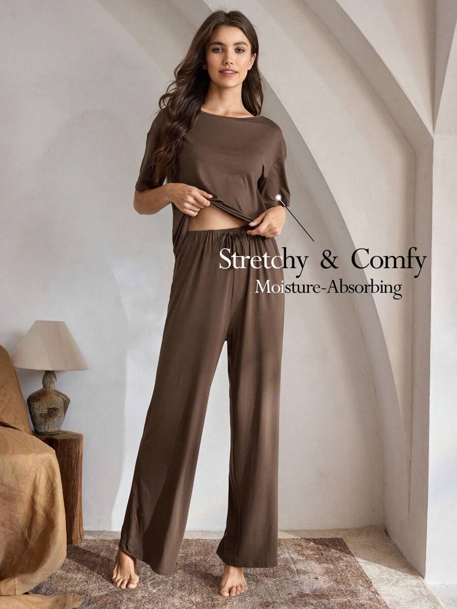 Ocili 休闲女士舒适柔软短袖上衣和裤子睡衣套装，家居服假日季节服装