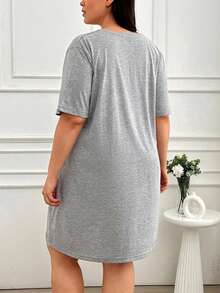 EURMUSE 棉质咖啡与字母印花家居服连衣裙 - 灰色 - 查看 2