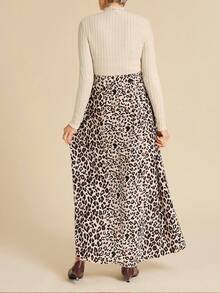 SHEIN LUNE 女士纯色拼布立领长袖休闲长裙 - 彩色 - 查看 2