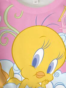 LOONEY TUNES X SHEIN Baby Girl Cartoon Graphic Crew Neck Long Sleeve Sweatshirt Fall Winter - White - View 5