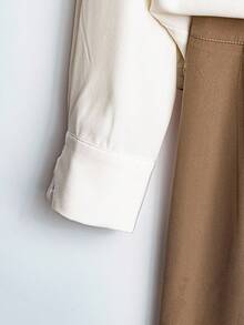 Franclia 杏色女式纽扣衬衫和裤子套装 - 咖啡棕 - 查看 5