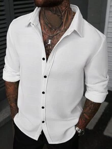 Manfinity CasualCool Áo sơ mi dài tay trơn màu thường ngày dành cho nam - trắng - Xem 4