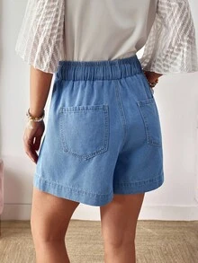 EMERY ROSE Women's Casual Washed Denim Shorts, Casual Street Patchwork Pocket Loose Wide Leg Jeans Women Jeans Baggy Loose Jeans Barrel Leg/Barrel-Leg Jeans Old Money Style - Blue - View 2