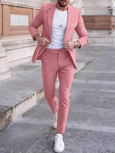 Manfinity Mode Men's Autumn Casual All-Match Formal Suit: Blazer And Pants Set Formal, Ceremony