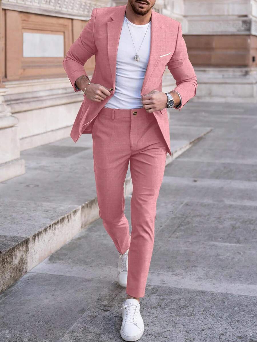 Manfinity Mode Men's Autumn Casual All-Match Suit: Jacket And Pants Set - Pink - View 1