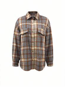 INAWLY 女式格子长袖单排扣休闲宽松夹克，秋季