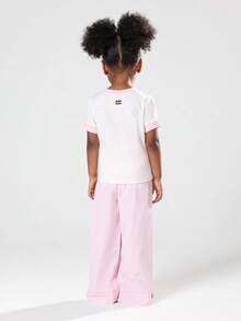 SUMWON Girls Fresh Strawberry Print T-Shirt Co-Ord Set With Pink Striped Wide Leg Pants Summer Casual Cotton Outfit - Baby Pink - View 2