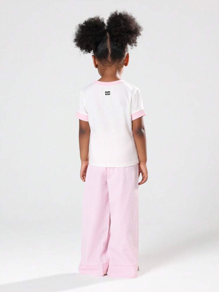 Fresh Strawberry Print T-Shirt With Wide Leg Pants