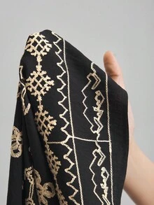 Ontre 2025 秋季女式休闲度假刺绣裙，时尚长款休闲裙，适合海滩、办公室、海滩度假、节日、派对、度假风格 - 黑色 - 查看 6