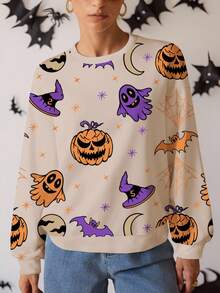 Glamance Threesuture 女士杏色圆领运动衫，适合万圣节和秋季秋季万圣节服装秋季上衣秋季服装万圣节运动衫 - 彩色 - 查看 5