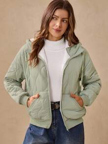 Wildy 秋装 冬装 大衣 鼠尾草绿色棉质羊毛夹克 女士休闲保暖连帽夹克，秋冬女士夹克 短款夹克 外套 女士绗缝夹克 女士冬装 女士秋装 女士轻便夹克 女士西部服饰 女士绗缝夹克