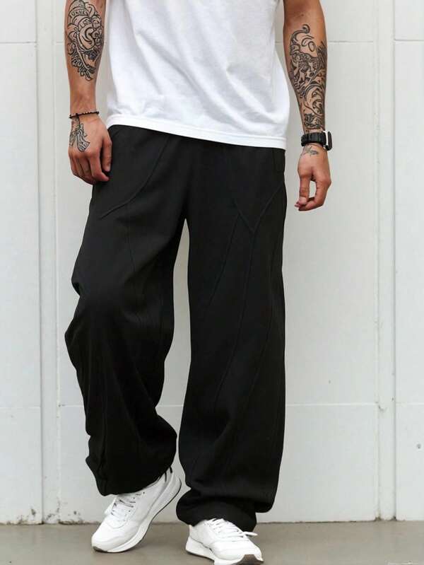Manfinity Homme Men's Casual Pocket Sweatpants, Versatile Black, Suitable For Autumn