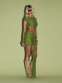 KIZN Elegant Ruched Mini Dress With Cut Out Detail Gathered Side Drape Detail Draped Side Accent Summer Special Occasion Dress Party Wedding Guest Attire