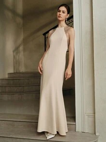 Anewsta Women's High-End Custom Beaded Luxurious Shoulder-Revealing Dress