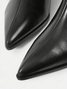 Mnmlis 全新尖头侧拉链时尚百搭细跟女式踝靴 - 黑色 - 查看 3