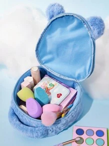 SHEIN X Care Bears 1 件可爱毛绒熊头造型化妆包，手提式，超大容量，可存放化妆品瓶和日常用品，适合女性和青少年，欢呼熊，熊