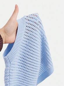 SHEIN Young Girl Loose Casual Minimalist Comfortable Round Neck Long Sleeve Sweater Dress Set,In Fall/Winter - Baby Blue - View 6