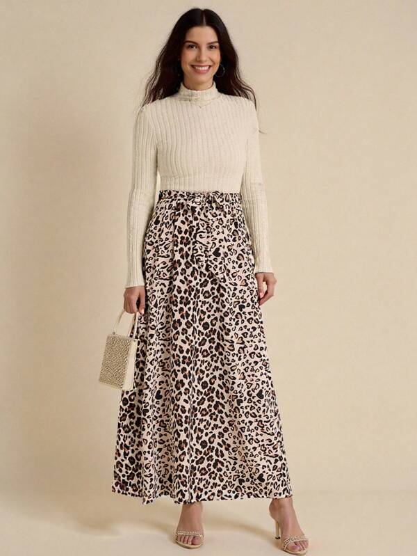 SHEIN LUNE Vestido casual largo de mujer de manga larga con cuello alto, de unicolor y con patchwork