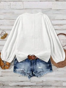 SHEIN LUNE Women's Casual Floral Collar Long Sleeve Shirt Fall Cloth For Women - Beige - View 2