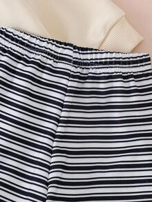 Perso Play Baby Boy Autumn Apricot Sweatshirt With Raglan Sleeves, Flattering Fit, Cute Puppy Graphic, Striped Pants, Essential Daily Outfit - Multicolor - View 6