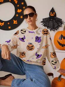 Glamance Threesuture 女士杏色圆领运动衫，适合万圣节和秋季秋季万圣节服装秋季上衣秋季服装万圣节运动衫 - 彩色 - 查看 4